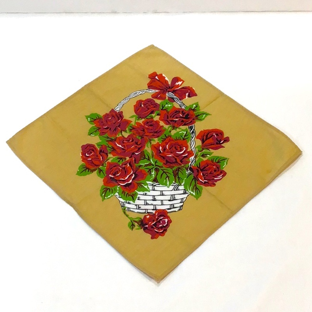 Vintage basket of roses hankie